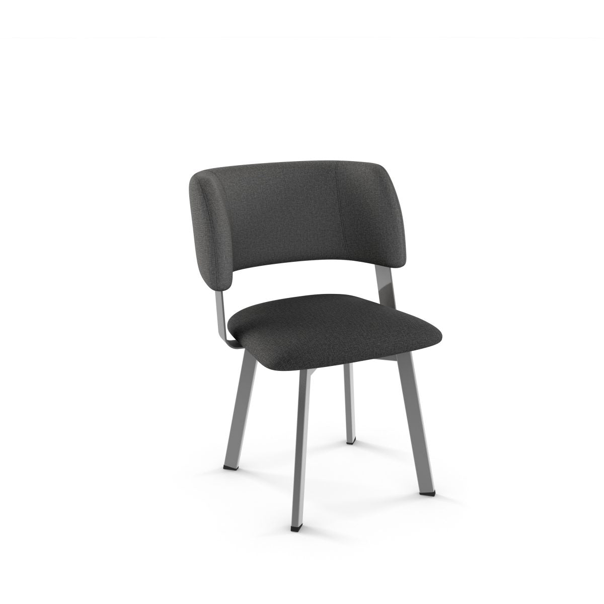 The Easton Chair (Upholstered Seat and Back) is a modern Canadian steel chair with a dark upholstered seat and backrest, four angled metal legs, clean lines, and a slightly curved back, shown against a plain white background.