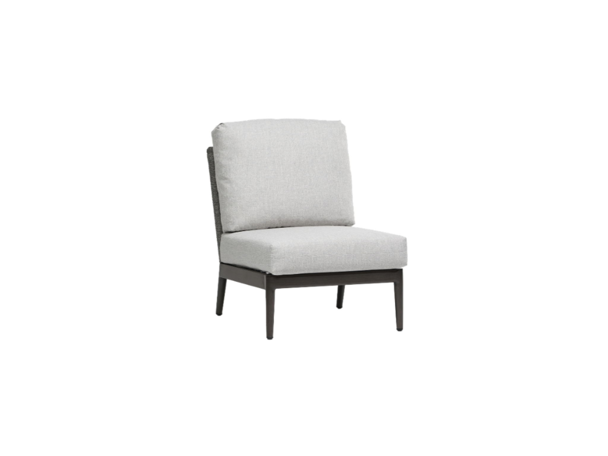 The Bali Chair (w/o arm) features modern style with light gray upholstery and dark wooden legs, displayed against a plain white background.