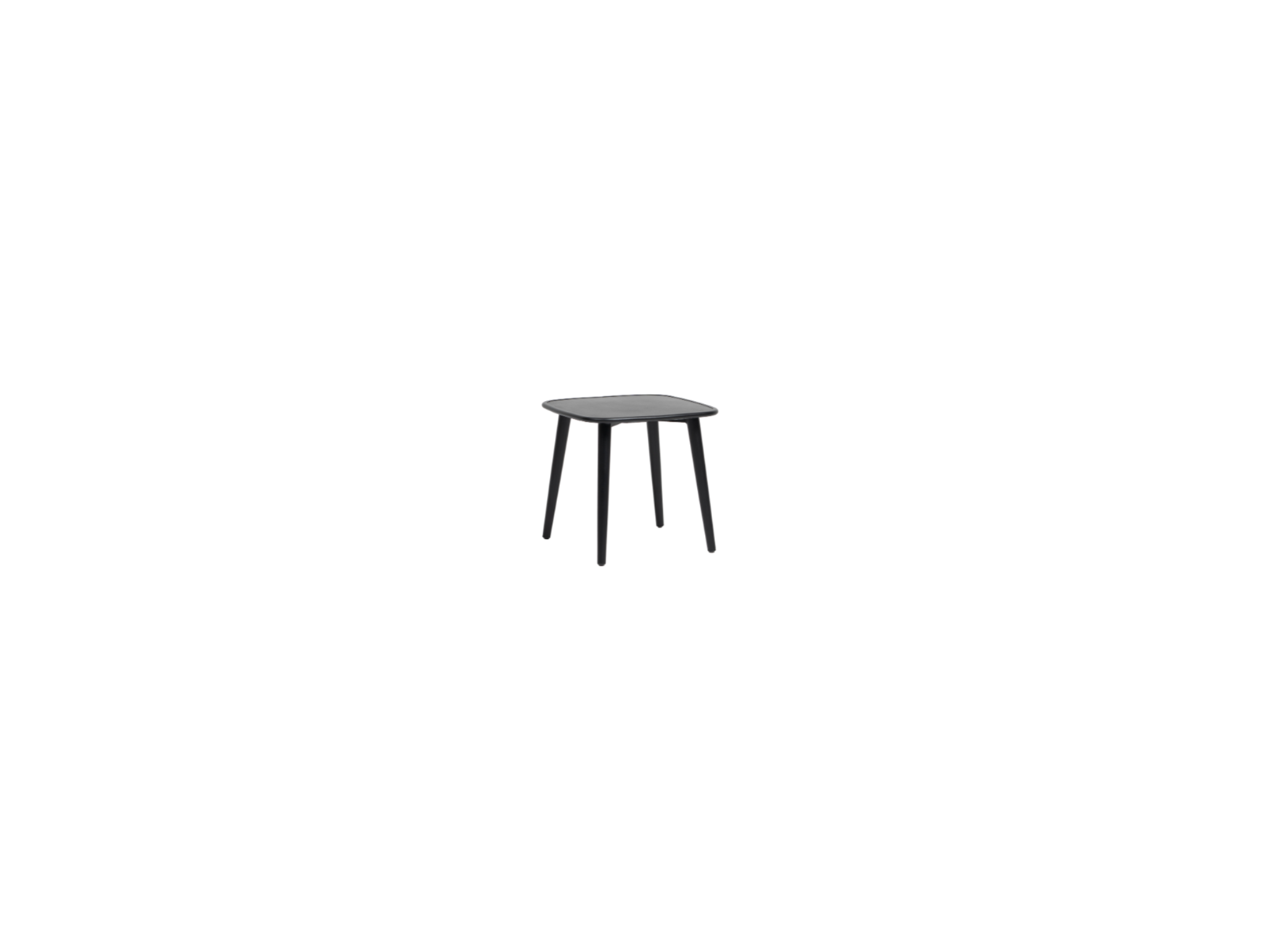 The Montauk End Table, shown against a plain white background, features a simple, modern design with four legs and a flat, square black surface.