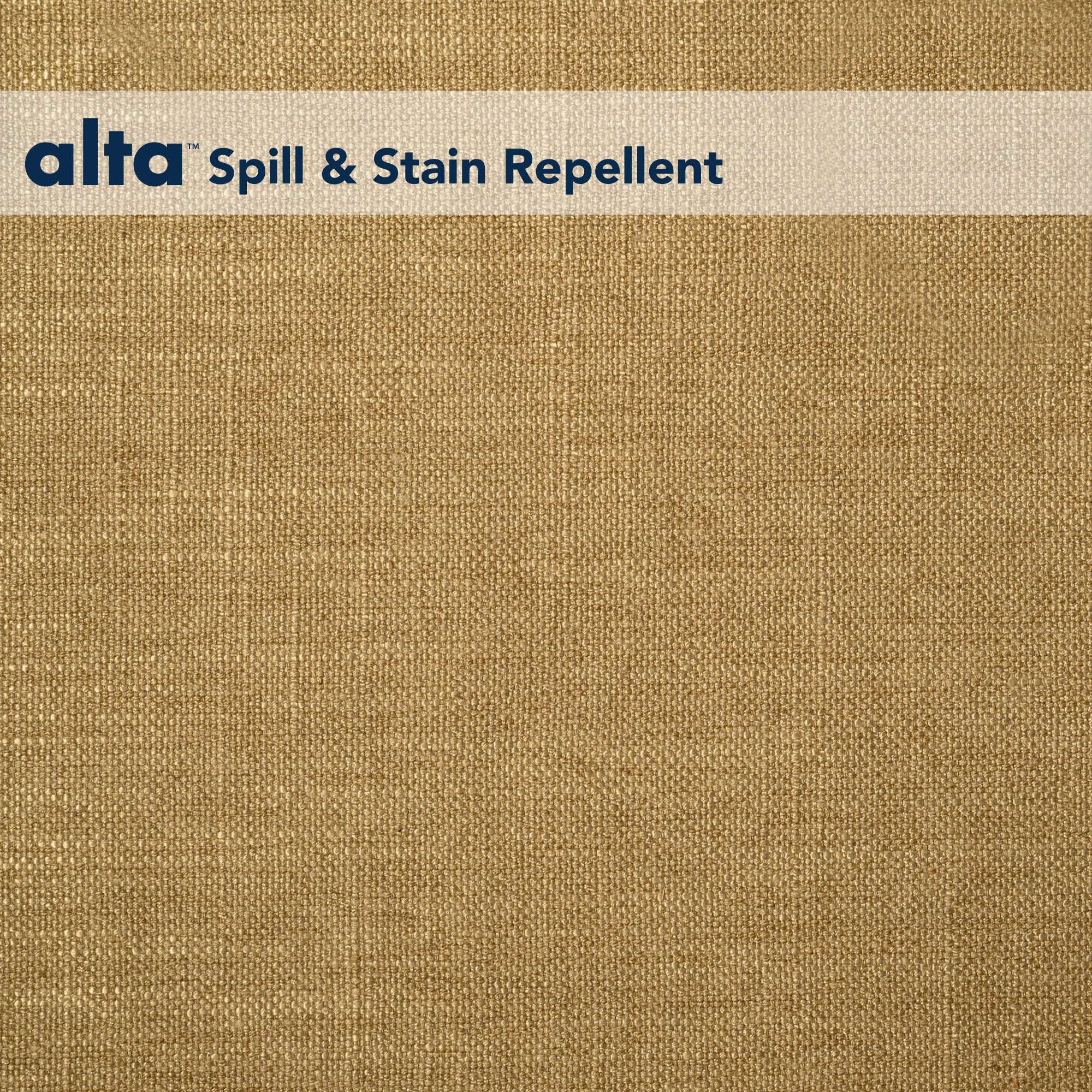 A textured tan fabric background with a beige banner at the top left displays Neil Spill & Stain Repellent in bold blue and gray letters—ideal for stain repellent upholstery and performance fabric in hospitality interiors.