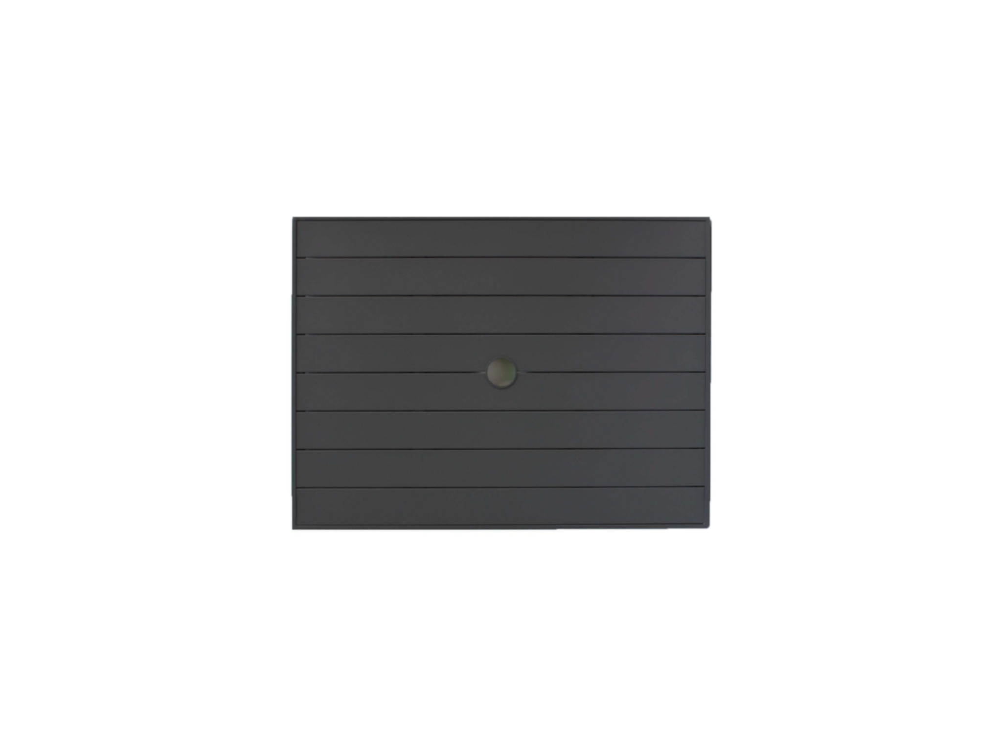 The Pittsburgh 32"x48" (80x120cm) rectangular table top features dark gray aluminum with horizontal grooves and a single round knob in the center, shown against a plain white background.