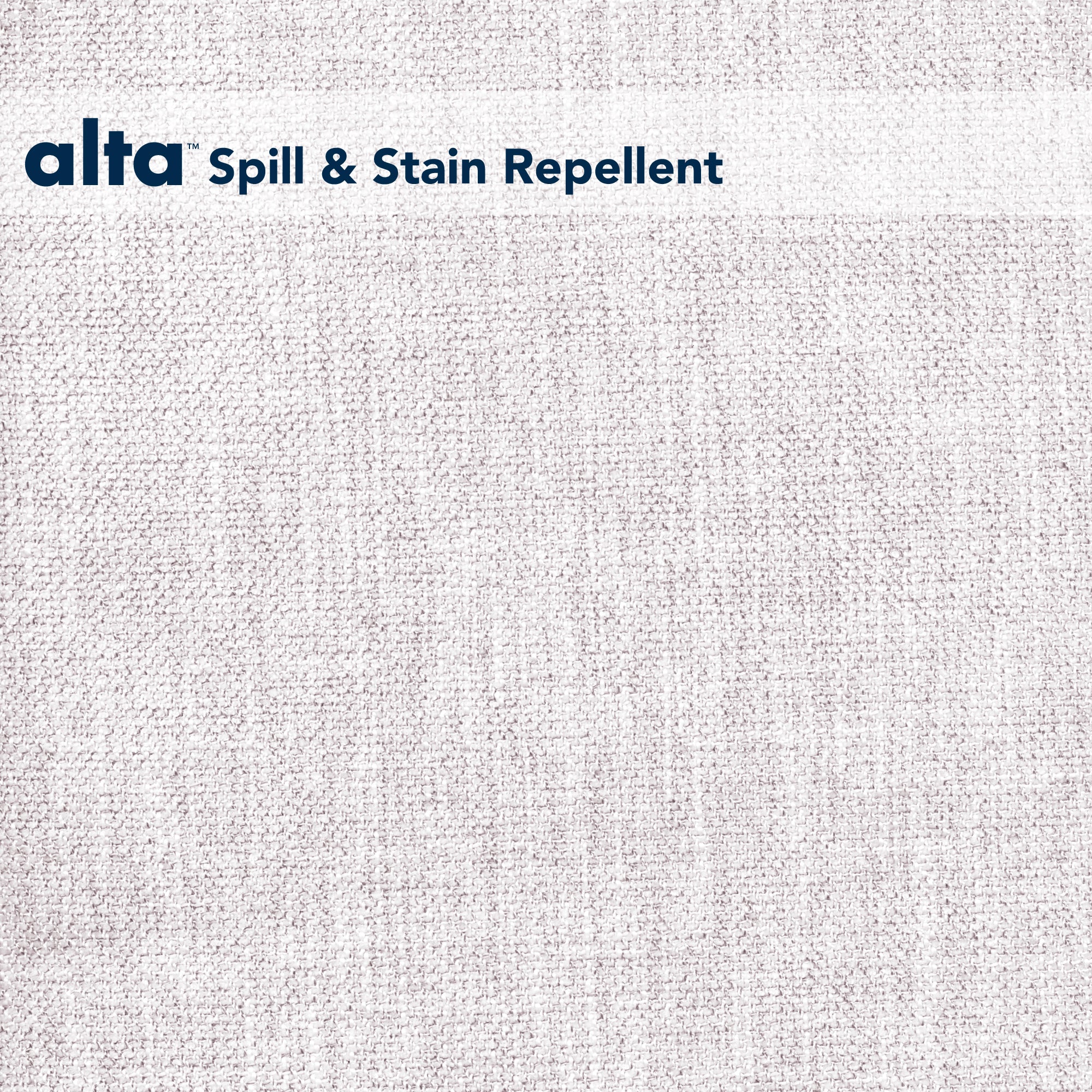 A close-up of Tuxedo, a light beige textured performance fabric, features alta Spill & Stain Repellent in dark blue at the top left corner, emphasizing its contract-grade upholstery quality.