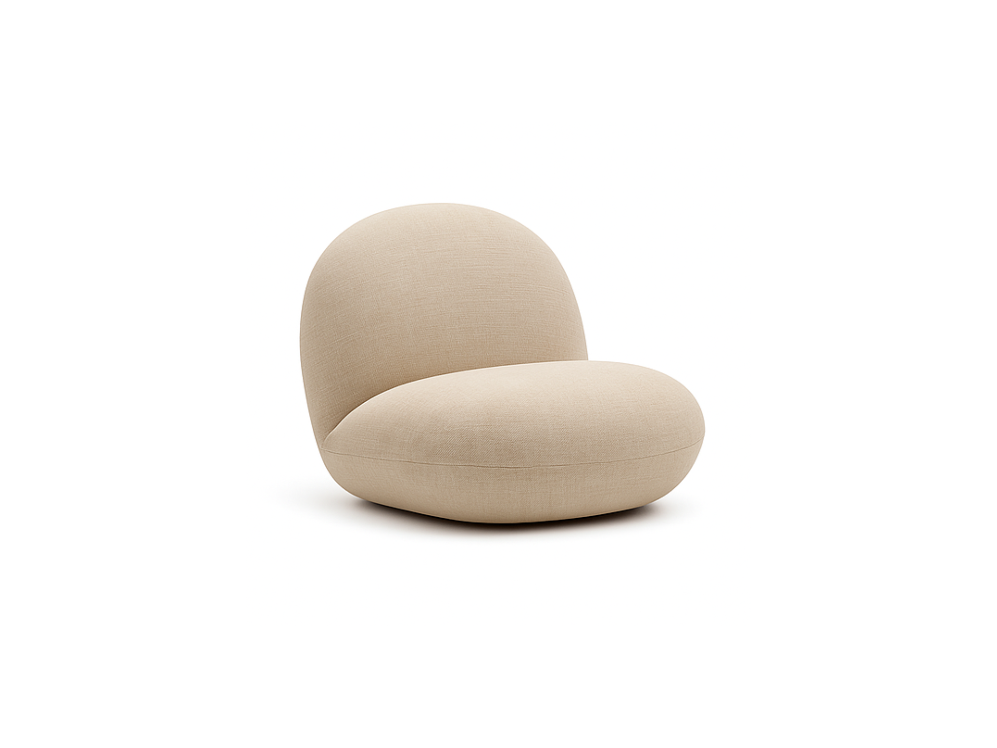 The Hibiscus Lounge Chair features a modern, minimalist design with a rounded cushioned seat and curved backrest, ideal for commercial or residential spaces. Shown here against a plain white background.