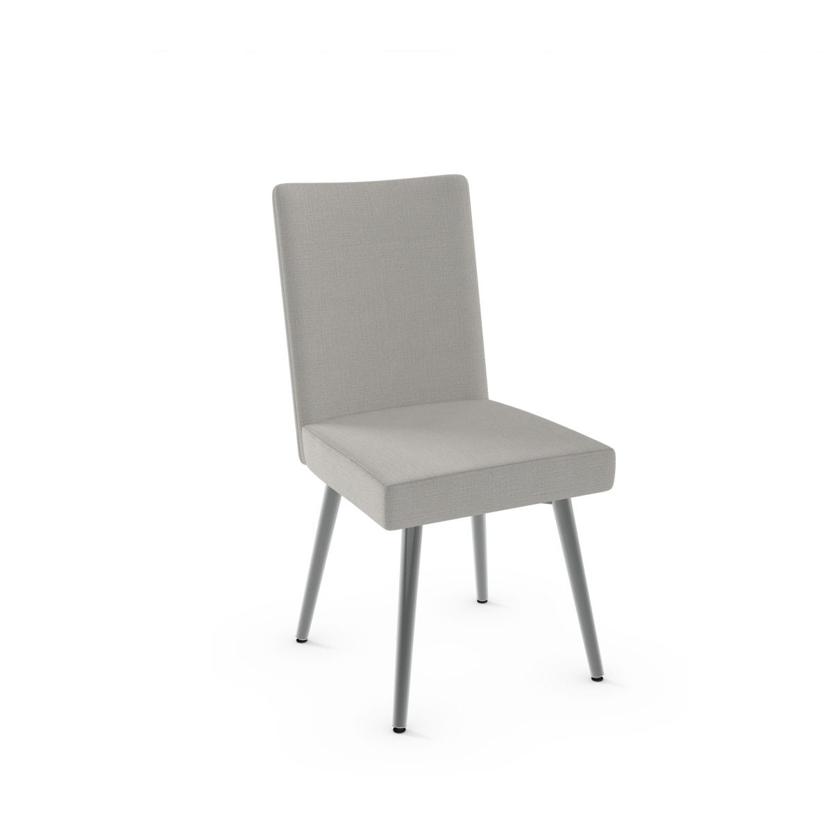 The Webber Chair features a modern Canadian-made design with light grey upholstered seat and back, four angled metal legs, and is ideal for commercial use with a 10-year structural warranty. Shown against a plain white background.