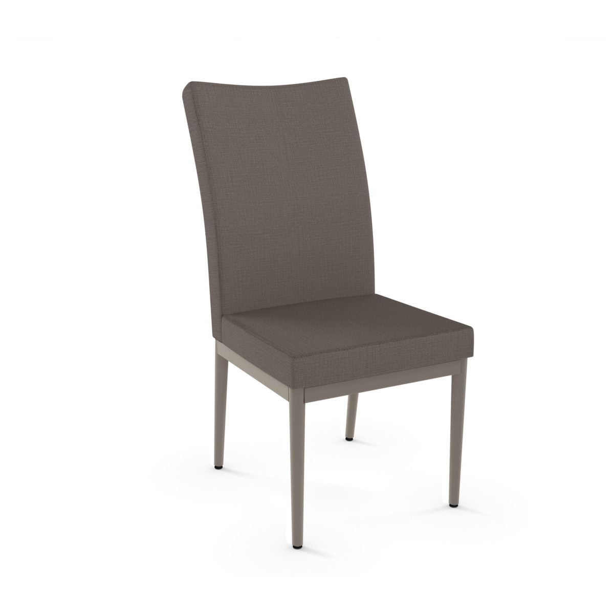The Mitchell Chair features a high, slightly curved backrest and cushioned seat upholstered in gray fabric, supported by four light gray wooden legs—ideal for commercial use and crafted in Canada.