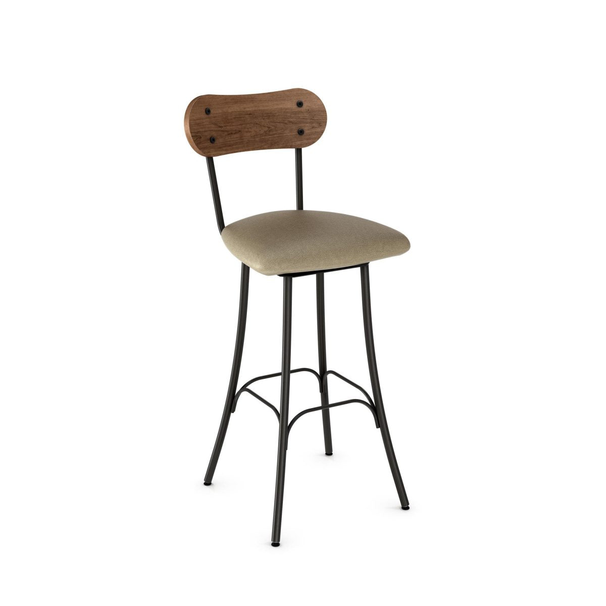 Bean Bar Height Swivel Stool (Upholstered Seat and Wood Back)