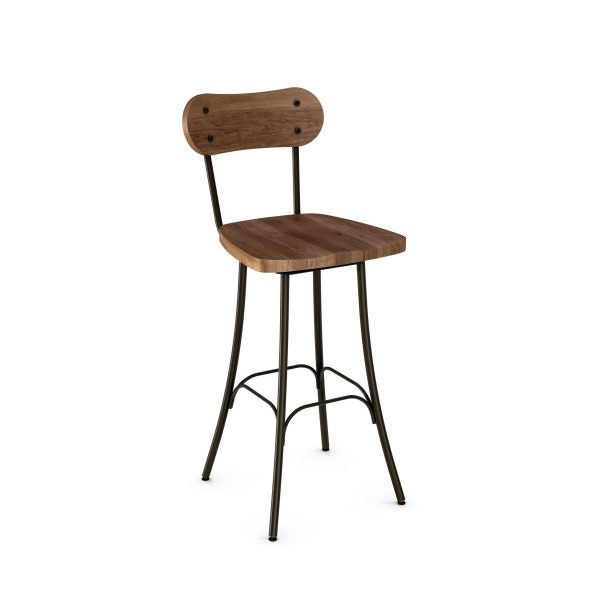 Bean Bar Height Swivel Stool (Wood Seat and Back)