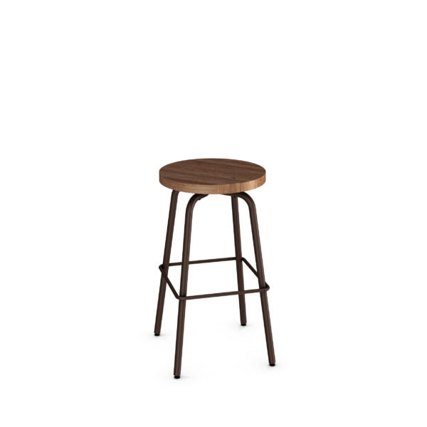 Button Bar Height Swivel Stool (Backless with Wood Seat)