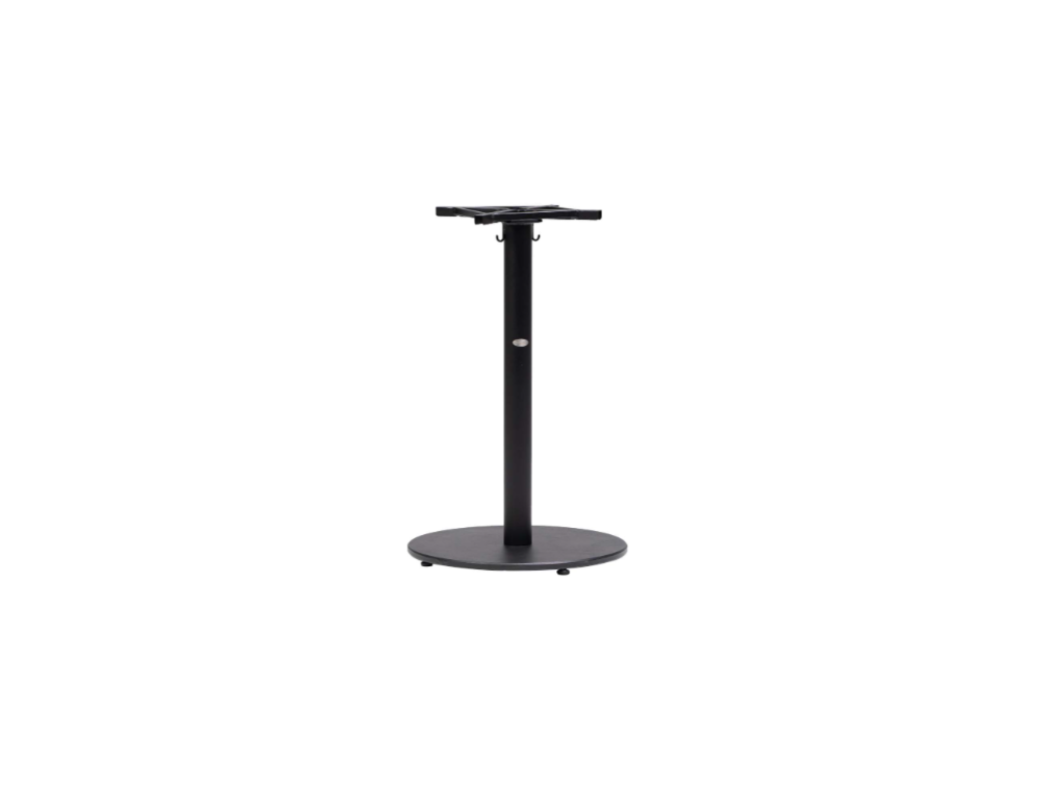 The Copenhagen Counter Table Base is a modern, rust-resistant aluminum table base with a round flat bottom, central support column, and tabletop mounting bracket—perfect for outdoor use against a plain white background.