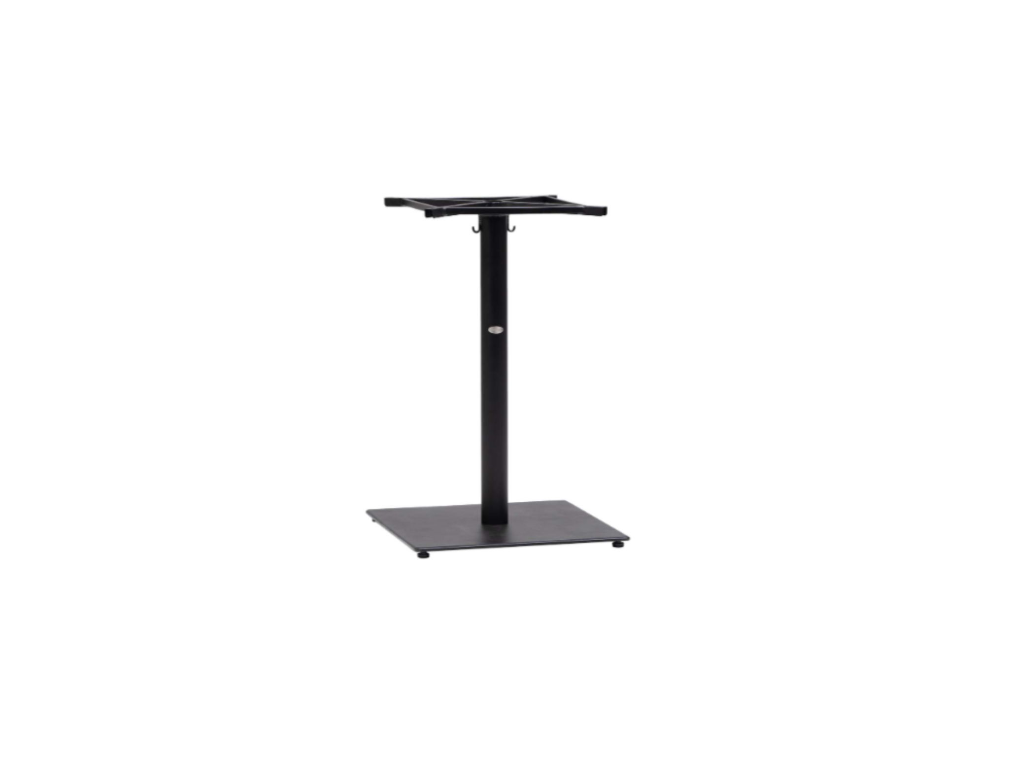 The Copenhagen Counter Table Base features rust-resistant aluminum with an adjustable-height, flat rectangular base and a square top platform, shown isolated on a white background.