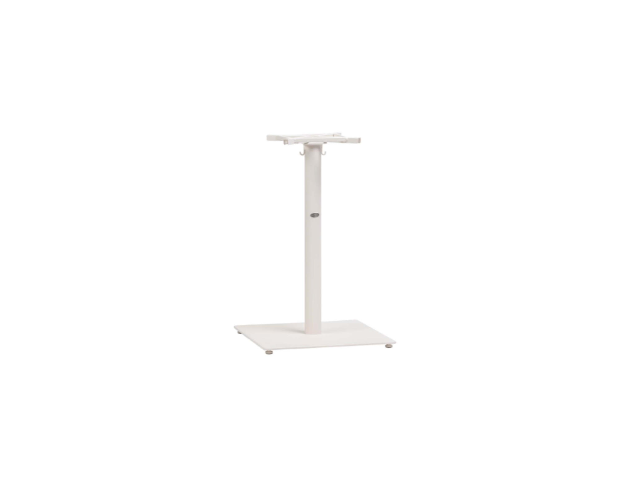 The Copenhagen Counter Table Base is a white, rectangular, rust-resistant aluminum base with a central support column and flat square base, ideal for holding tabletops—perfect for modern outdoor furniture. Shown against a plain white background.