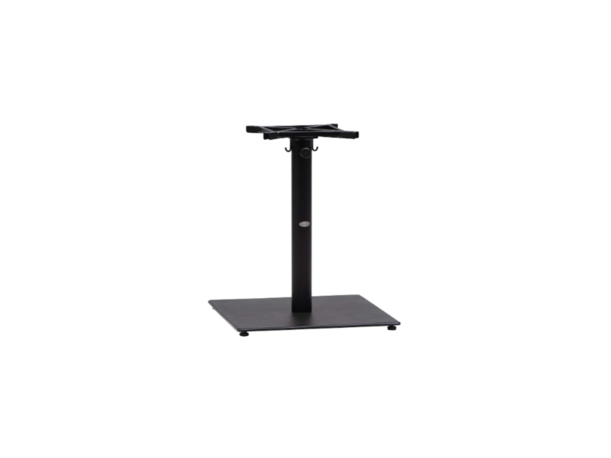 The Copenhagen Dining Table Base is crafted from rust-resistant aluminum with a square flat bottom and vertical support column. Its sleek, modern design makes it ideal as an outdoor table base for restaurants or homes.