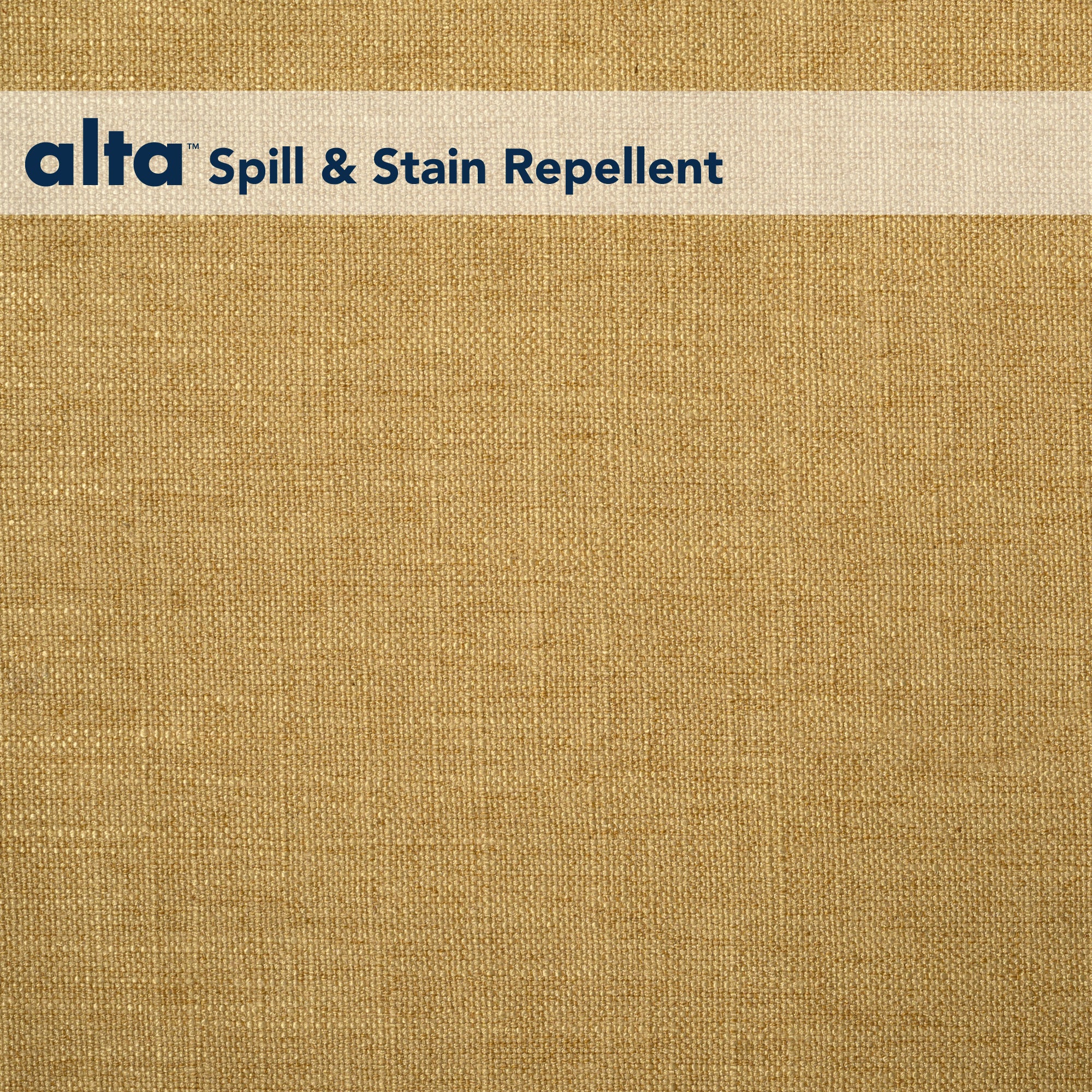 A tan fabric background with a banner at the top that reads Neil™ Spill & Stain Repellent in dark blue text, highlighting this performance fabric as ideal for hospitality interiors.